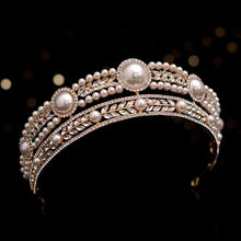 Charger l&#39;image dans la galerie, Baroque Retro Crystal Pearl Round Tiaras Crown Wedding Hair Accessories bc62 - www.eufashionbags.com