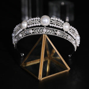 Baroque Retro Crystal Pearl Round Tiaras Crown Wedding Hair Accessories bc62 - www.eufashionbags.com