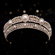 Load image into Gallery viewer, Baroque Retro Crystal Pearl Round Tiaras Crown Wedding Hair Accessories bc62 - www.eufashionbags.com