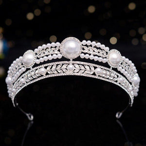 Baroque Retro Crystal Pearl Round Tiaras Crown Wedding Hair Accessories bc62 - www.eufashionbags.com