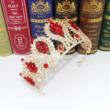 Load image into Gallery viewer, Baroque Vintage Gold Color Red Crystal Leaf Crown Women Luxury Queen Bridal Tiaras Diadem Wedding Hair Dress Accessories Jewelry - www.eufashionbags.com