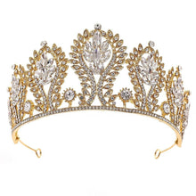 Load image into Gallery viewer, Baroque Vintage Gold Color Red Crystal Leaf Crown Women Luxury Queen Bridal Tiaras Diadem Wedding Hair Dress Accessories Jewelry - www.eufashionbags.com