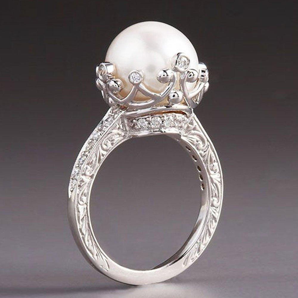 Big Round Imitation Pearl Setting Rings for Women Fashion Jewelry hr54 - www.eufashionbags.com