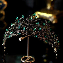 Load image into Gallery viewer, Black Green Crystal Leaf Bridal Crowns Tiaras Rhinestone Headbands Wedding Hair Accessories bc40 - www.eufashionbags.com