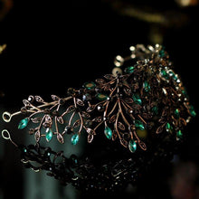Load image into Gallery viewer, Black Green Crystal Leaf Bridal Crowns Tiaras Rhinestone Headbands Wedding Hair Accessories bc40 - www.eufashionbags.com