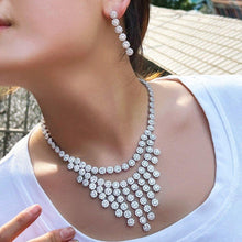 画像をギャラリービューアに読み込む, Bling Round Dangle Drop CZ Zirconia Tassel Wedding Necklace Earrings set cw05 - www.eufashionbags.com