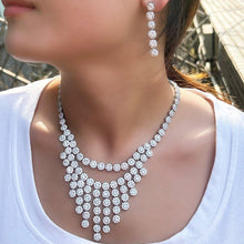 Load image into Gallery viewer, Bling Round Dangle Drop CZ Zirconia Tassel Wedding Necklace Earrings set cw05 - www.eufashionbags.com