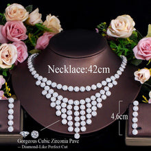 Charger l&#39;image dans la galerie, Bling Round Dangle Drop CZ Zirconia Tassel Wedding Necklace Earrings set cw05 - www.eufashionbags.com