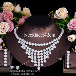 Bling Round Dangle Drop CZ Zirconia Tassel Wedding Necklace Earrings set cw05 - www.eufashionbags.com
