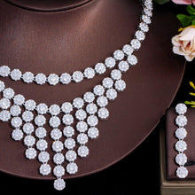 Load image into Gallery viewer, Bling Round Dangle Drop CZ Zirconia Tassel Wedding Necklace Earrings set cw05 - www.eufashionbags.com