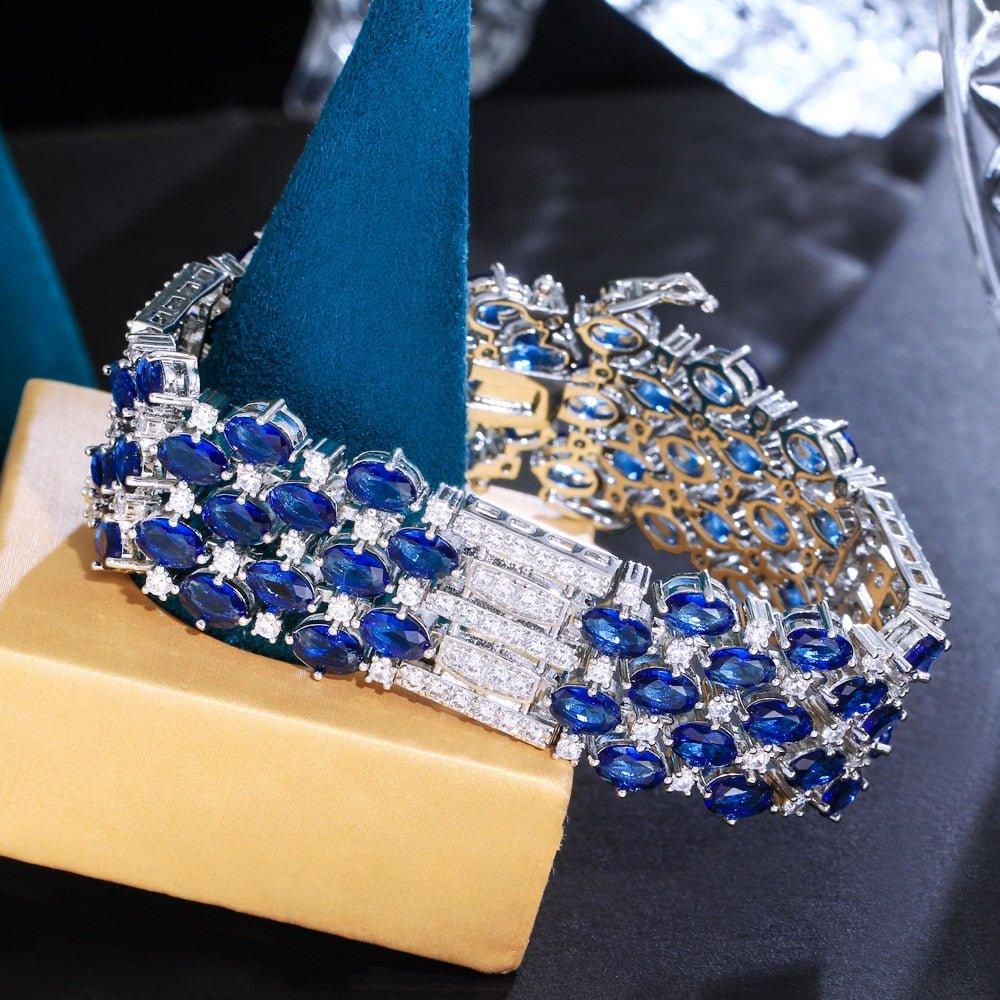 Blue Cubic Zirconia Crystal Luxury Bracelets for Women Wedding party cw37 - www.eufashionbags.com