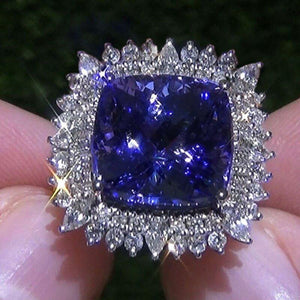 Blue flower Cubic Zirconia Rings for Women Fashion Jewelry hr75 - www.eufashionbags.com