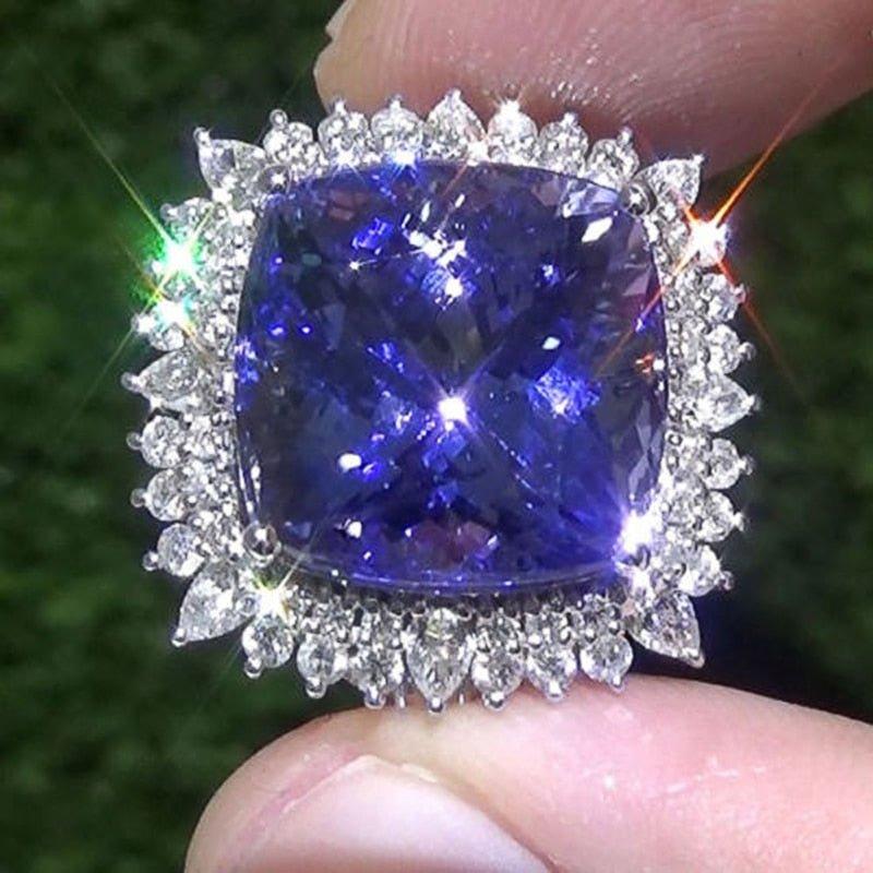 Blue flower Cubic Zirconia Rings for Women Fashion Jewelry hr75 - www.eufashionbags.com