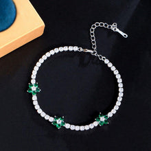 Cargar imagen en el visor de la galería, Blue Green Cubic Zirconia Flower Charm Tennis Bracelets for Women cw03 - www.eufashionbags.com