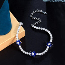 Charger l&#39;image dans la galerie, Blue Green Cubic Zirconia Flower Charm Tennis Bracelets for Women cw03 - www.eufashionbags.com