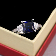 Cargar imagen en el visor de la galería, Blue Square Cut Four Claws Women Ring hr125 - www.eufashionbags.com