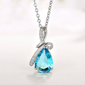 Blue Water Drop Shape Zirconia Necklace Fashion Women Chic Jewelry hn10 - www.eufashionbags.com