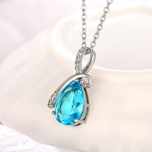 Blue Water Drop Shape Zirconia Necklace Fashion Women Chic Jewelry hn10 - www.eufashionbags.com