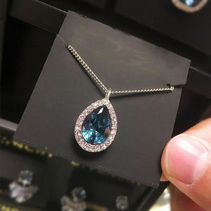 Bright Blue Zirconia Drop Pendant Necklace Fashion Women Wedding Jewelry hn04 - www.eufashionbags.com