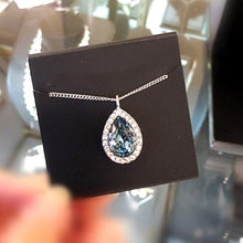 Cargar imagen en el visor de la galería, Bright Blue Zirconia Drop Pendant Necklace Fashion Women Wedding Jewelry hn04 - www.eufashionbags.com