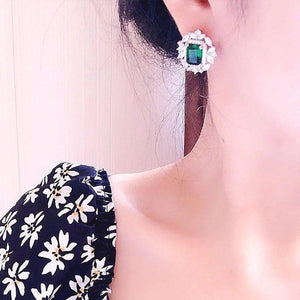 Bright Green Zirconia Stud Earrings for Women Fashion Jewelry hr61 - www.eufashionbags.com