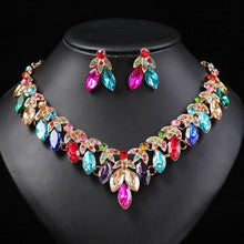 Load image into Gallery viewer, Colorful Crystal Water Drop Bridal Jewelry Sets for Women Rhinestone Earrings Necklace Set bj102 - www.eufashionbags.com