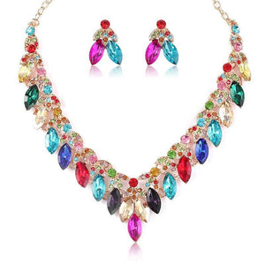 Colorful Crystal Water Drop Bridal Jewelry Sets for Women Rhinestone Earrings Necklace Set bj102 - www.eufashionbags.com