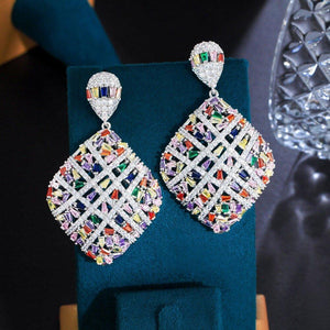 Cross Colorful Cubic Zirconia Pave Luxury Drop Engagement Earrings for Women cw19 - www.eufashionbags.com