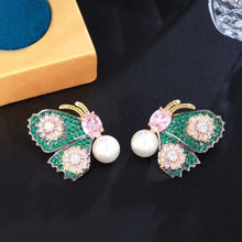 Load image into Gallery viewer, Cubic Zirconia Asymmetrical Butterfly Drop Pearl Earrings for Women ce32 - www.eufashionbags.com