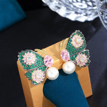 Charger l&#39;image dans la galerie, Cubic Zirconia Asymmetrical Butterfly Drop Pearl Earrings for Women ce32 - www.eufashionbags.com