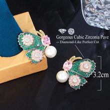 Load image into Gallery viewer, Cubic Zirconia Asymmetrical Butterfly Drop Pearl Earrings for Women ce32 - www.eufashionbags.com