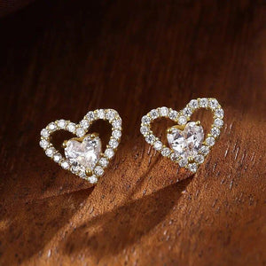 Dazzling Heart Stud Earrings Eternity Love Cubic Zirconia Temperament - www.eufashionbags.com