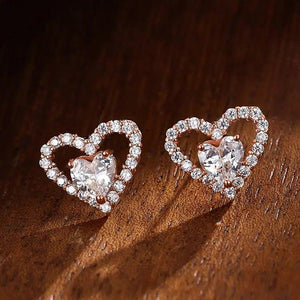 Dazzling Heart Stud Earrings Eternity Love Cubic Zirconia Temperament - www.eufashionbags.com