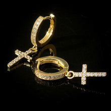 Carica l&#39;immagine nel visualizzatore di Gallery, Dazzling Zirconia Cross Drop Earrings for Women/Men Hip hop Jewelry - www.eufashionbags.com