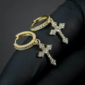 Dazzling Zirconia Cross Drop Earrings for Women/Men Hip hop Jewelry - www.eufashionbags.com