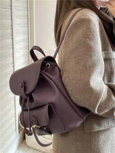 Drawstring PU Leather Women Backpack Trendy Shoulder Bag n53 - www.eufashionbags.com