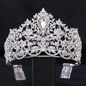 European Luxury Crystal Wedding Crown Large Rhinestone Queen Tiara Hair Jewelry dc21 - eufashionbags.com