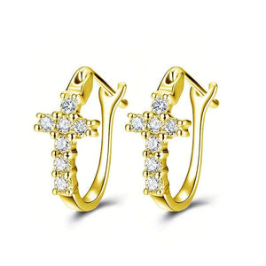 Fashion Bright Zirconia Cross Hoop Earrings Women Daily wear Jwelry Gift hr41 - www.eufashionbags.com
