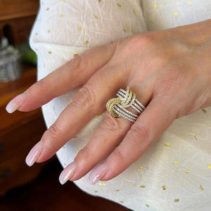 Fashion Bright Zirconia Finger Ring Women Two-tone Party Jewelry hr41 - www.eufashionbags.com