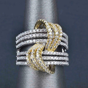 Fashion Bright Zirconia Finger Ring Women Two-tone Party Jewelry hr41 - www.eufashionbags.com