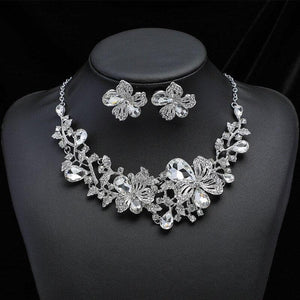 Fashion Colorful Crystal Leaf Bridal Jewelry Sets Rhinestone Choker Necklace Earrings set bj62 - www.eufashionbags.com