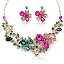Load image into Gallery viewer, Fashion Colorful Crystal Leaf Bridal Jewelry Sets Rhinestone Choker Necklace Earrings set bj62 - www.eufashionbags.com
