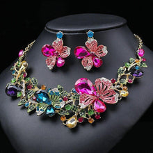 Load image into Gallery viewer, Fashion Colorful Crystal Leaf Bridal Jewelry Sets Rhinestone Choker Necklace Earrings set bj62 - www.eufashionbags.com