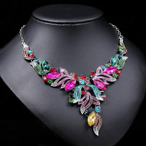 Fashion Colorful Rhinestone Bridal Jewelry Sets Women Luxury Flower Choker Necklace Earrings bj103 - www.eufashionbags.com