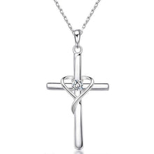 Laden Sie das Bild in den Galerie-Viewer, Fashion Cross Heart Pendant Necklace Women Bright Zirconia Jewelry hn09 - www.eufashionbags.com