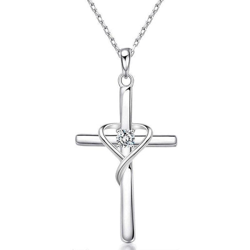 Fashion Cross Heart Pendant Necklace Women Bright Zirconia Jewelry hn09 - www.eufashionbags.com