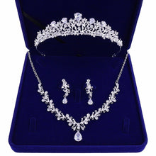 Load image into Gallery viewer, Fashion Crystal Leaf Bridal Jewelry Set Rhinestone Crown Tiaras Necklace Earrings Sets bj17 - www.eufashionbags.com