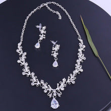 画像をギャラリービューアに読み込む, Fashion Crystal Leaf Bridal Jewelry Set Rhinestone Crown Tiaras Necklace Earrings Sets bj17 - www.eufashionbags.com