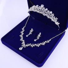 Load image into Gallery viewer, Fashion Crystal Leaf Bridal Jewelry Set Rhinestone Crown Tiaras Necklace Earrings Sets bj17 - www.eufashionbags.com