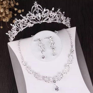 Fashion Crystal Leaf Bridal Jewelry Sets Women Tiaras Choker Necklace Earrings bn02 - www.eufashionbags.com